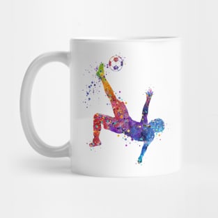 Boy Soccer Player Bicycle Kick Watercolor Mug